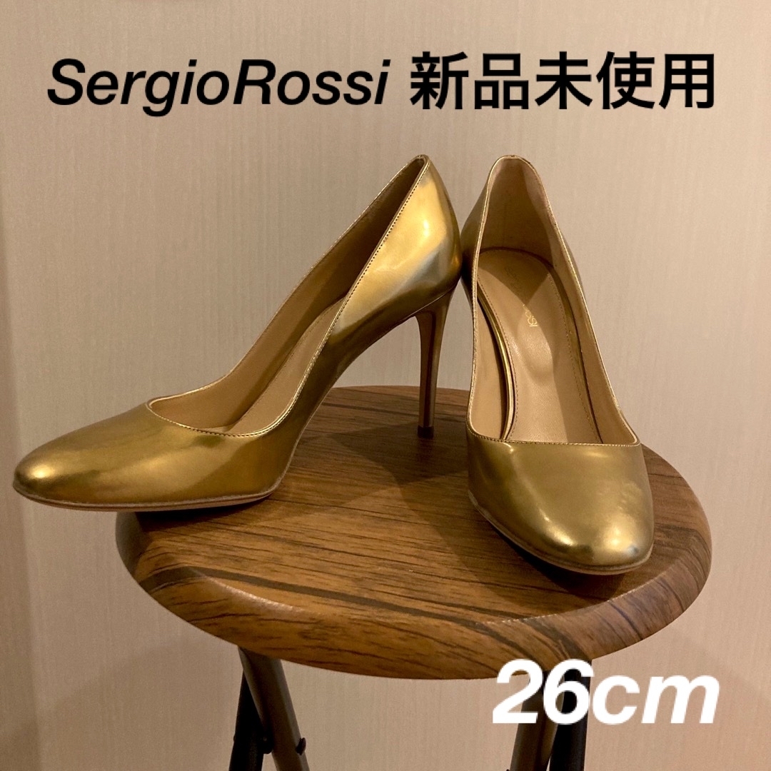 ハイヒール/パンプスsergio rossi◇新品未使用◇メタルゴールドヒールパンプス　26cm