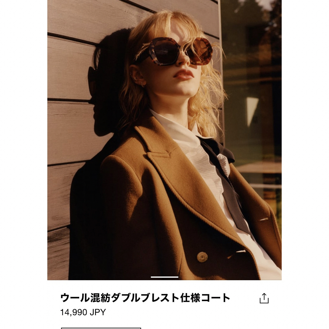 ZARA ダブルブレストコート　ブラウン　キャメル　ゴールドボタン