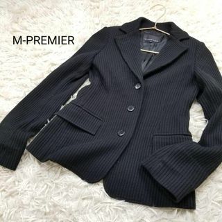 エムプルミエ(M-premier)のM-PREMIER美品リブ編みニットテーラードジャケット36美シルエット黒(テーラードジャケット)