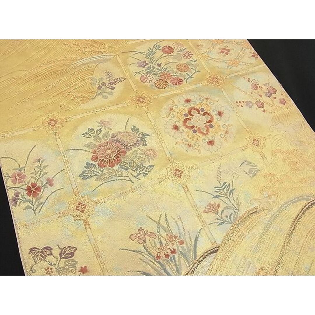 平和屋野田店□六通柄袋帯 唐織 四君子彩波 立波花文 金銀糸 逸品 n