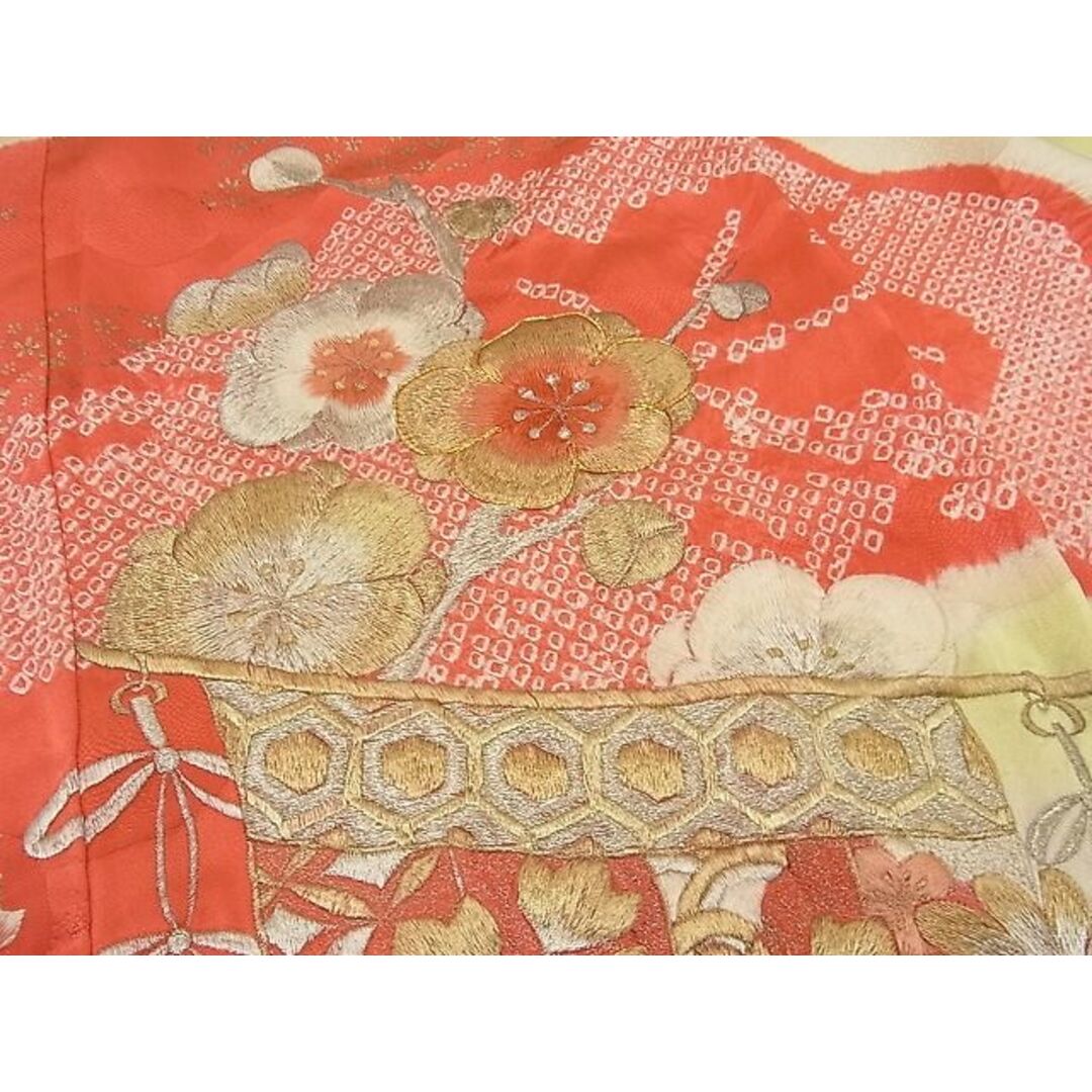 平和屋野田店□豪華振袖 駒刺繍 絞り 地紙枝花文 暈し染め 金銀彩 逸品 ...