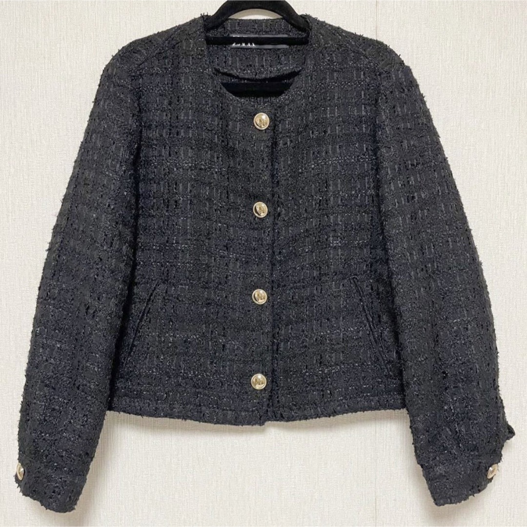 ZARA ザラ ツィード ジャケット ブラック アウター L 美品 - ノー ...