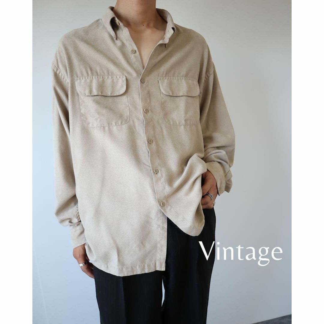 ART VINTAGE(アートヴィンテージ)の【vintage】フェイクスエード ボタンダウン 長袖シャツ XL アイボリー メンズのトップス(シャツ)の商品写真