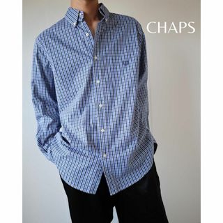 チャップス(CHAPS)の【CHAPS】チャップス 刺繍ロゴ チェック柄 ボタンダウン 長袖シャツ 青 L(シャツ)