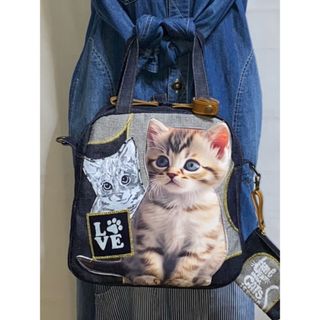 ☆ハンドメイド☆岡山デニム☆リアル☆トラ猫☆子猫☆4wayボストン