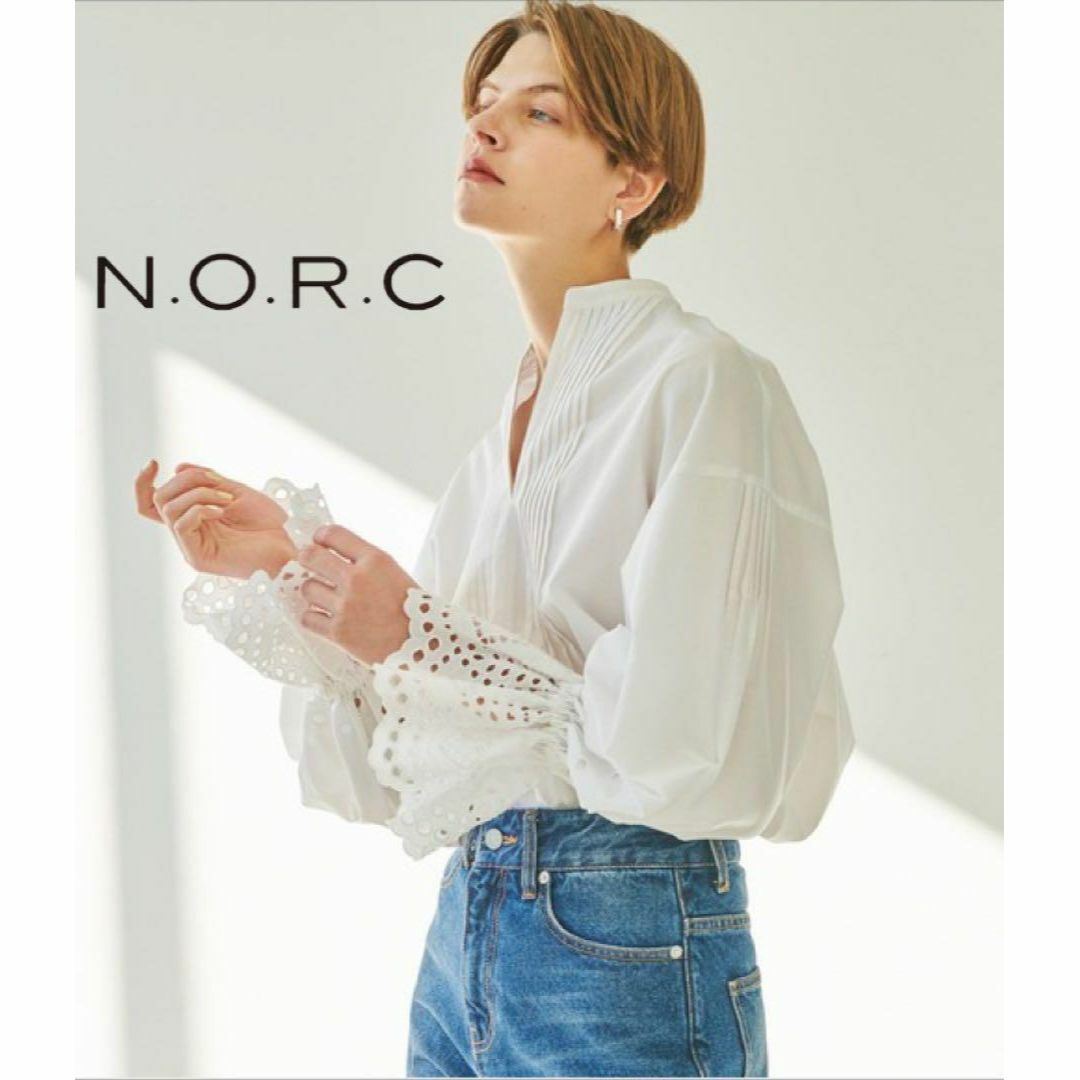 新品タグ付★N.O.R.C カットワークスリーブブラウス 0830