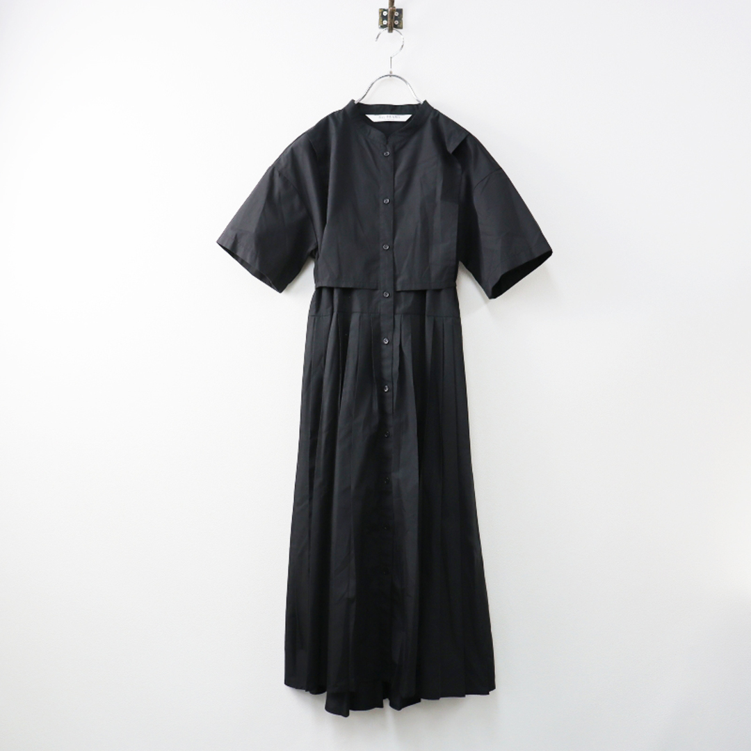 レイビームス Ray BEAMS コットン プリーツ切替 バンドカラーシャツワンピース /ブラック 黒 羽織 ハオリ【2400013501675】