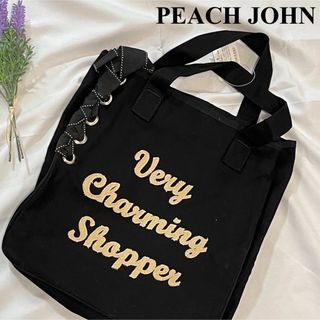 ピーチジョン(PEACH JOHN)のトートバック　PEACH JOHN   ピーチジョン　手提げバッグ　黒　プリント(トートバッグ)