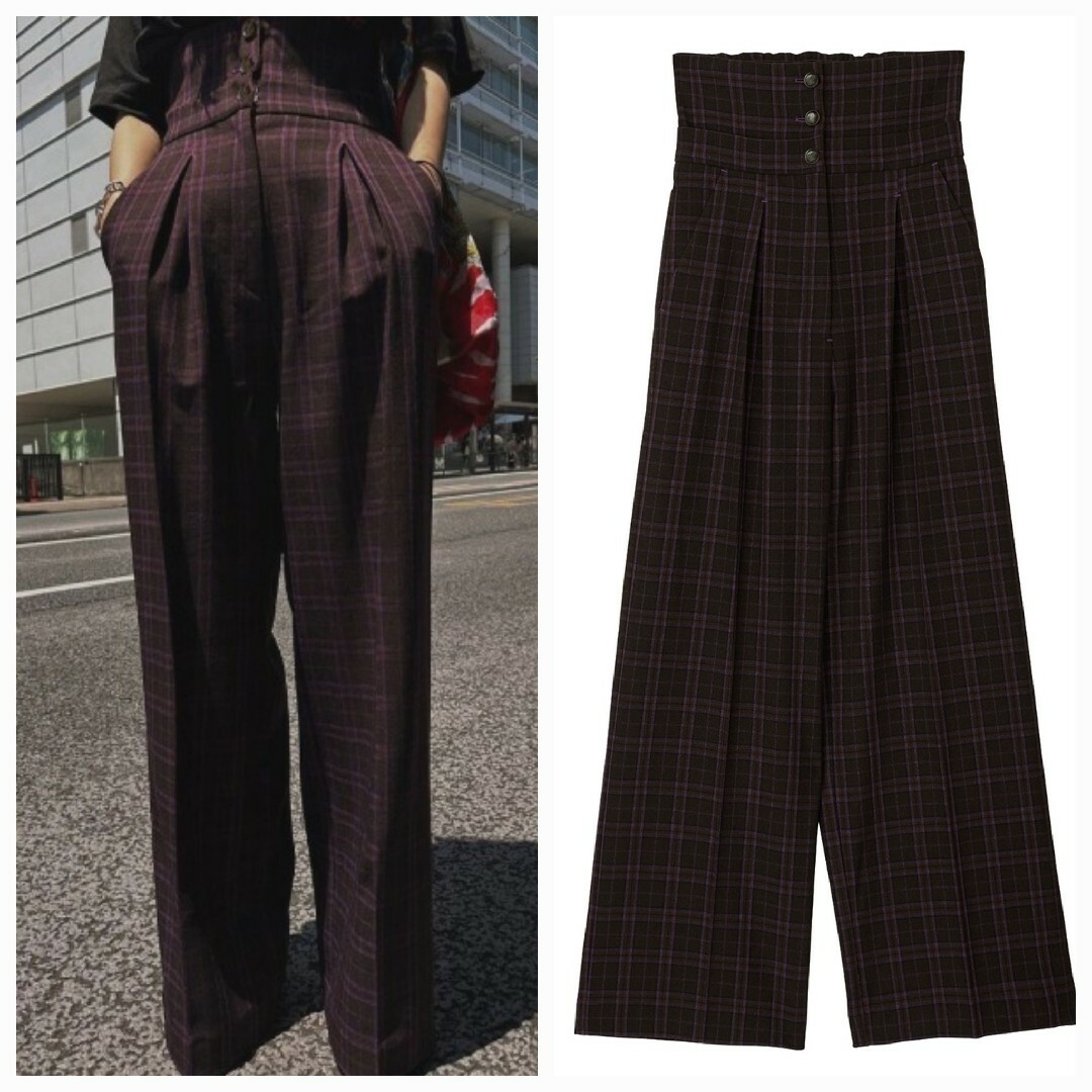 Ameri VINTAGE(アメリヴィンテージ)のAmeriVINTAGE 2WAY WIDE BELT CHECK PANTS レディースのパンツ(カジュアルパンツ)の商品写真