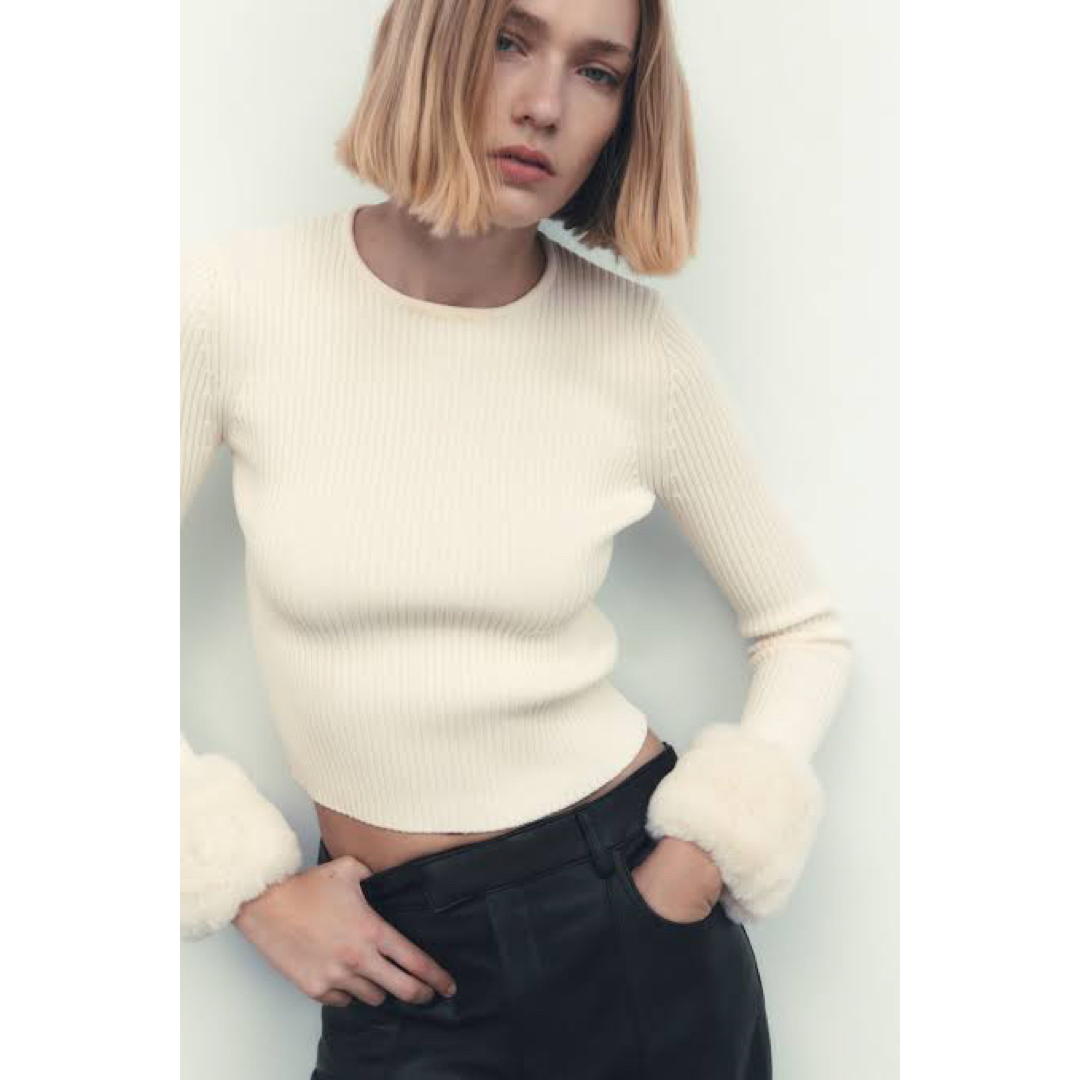 ZARA - ZARA フェイクファーカフスニットセーターの通販 by さ ZARA - ZARA フェイクファーカフスニットセーターの通販 by さ