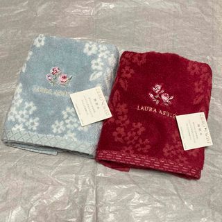 ローラアシュレイ(LAURA ASHLEY)の新品☆ローラアシュレイ フェイスタオル 2枚☆ブロックリー☆赤 レッド ブルー(タオル/バス用品)