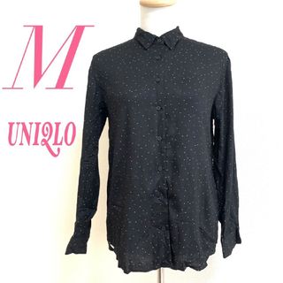 ユニクロ(UNIQLO)のUNIQLO ユニクロ　長袖シャツ　ブラック　ホワイト　M　ドット　カジュアル(シャツ/ブラウス(長袖/七分))