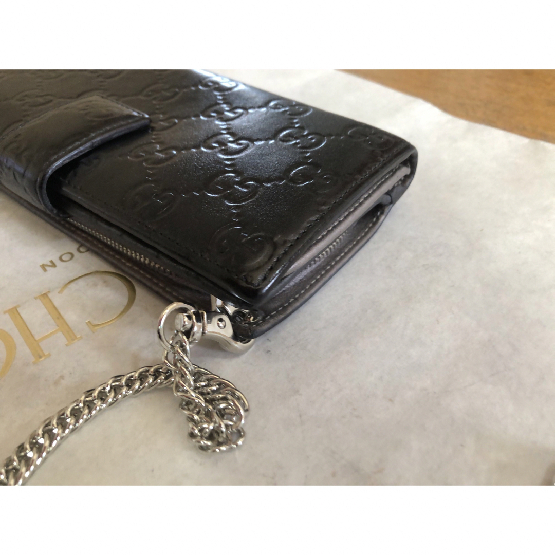 Gucci - 【美品】GUCCI グッチ 長財布 ブラック チェーンショルダー