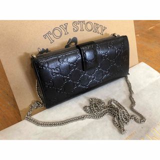 グッチ(Gucci)の【美品】GUCCI グッチ  長財布　ブラック チェーンショルダー ウォレット(財布)