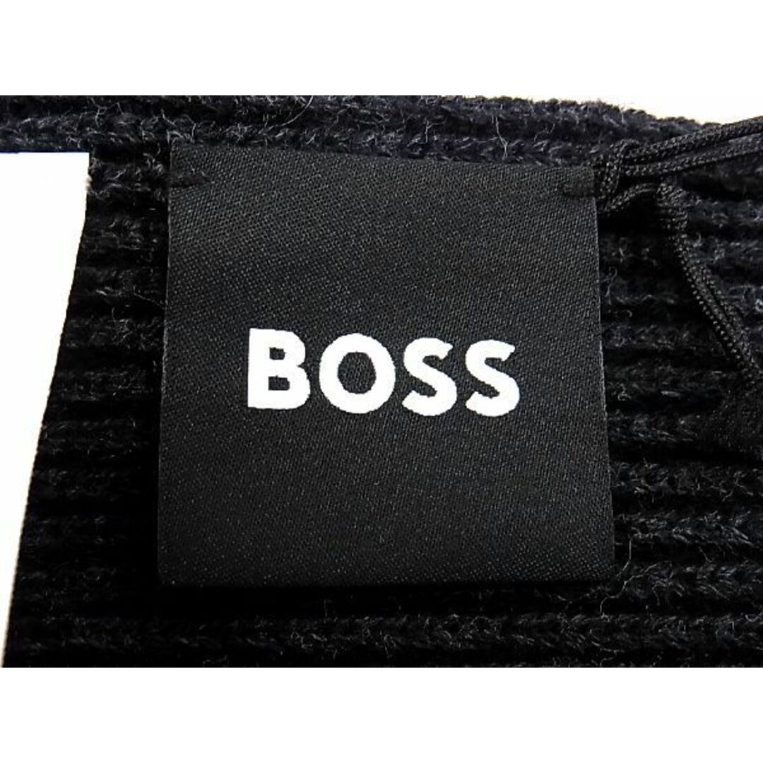 ■新品■未使用■ HUGO BOSS ヒューゴボス コットン×ナイロン×ウール マフラー ストール メンズ レディース ブラック系 AN2715