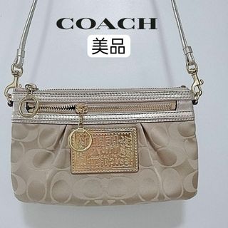 コーチ(COACH)の美品　コーチ　ミニ　ショルダーバッグ　財布　シグネチャー　ベージュ　ナイロン(ショルダーバッグ)