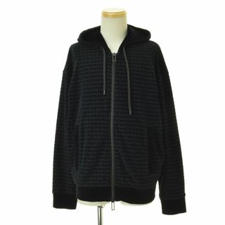 美品 エンポリオアルマーニ EMPORIO ARMANI パーカー フーディー ジップアップ ベロア 中綿入り トップス メンズ イタリア製 46(S相当) ブラック