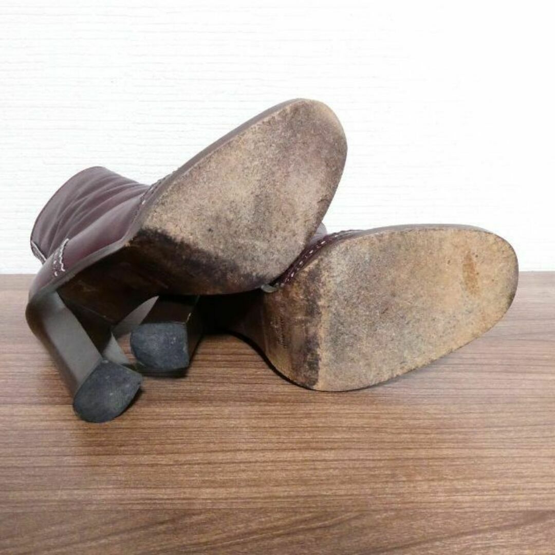 良品 ミュウミュウ レザー ウイングチップ チャンキーヒール ショートブーツ