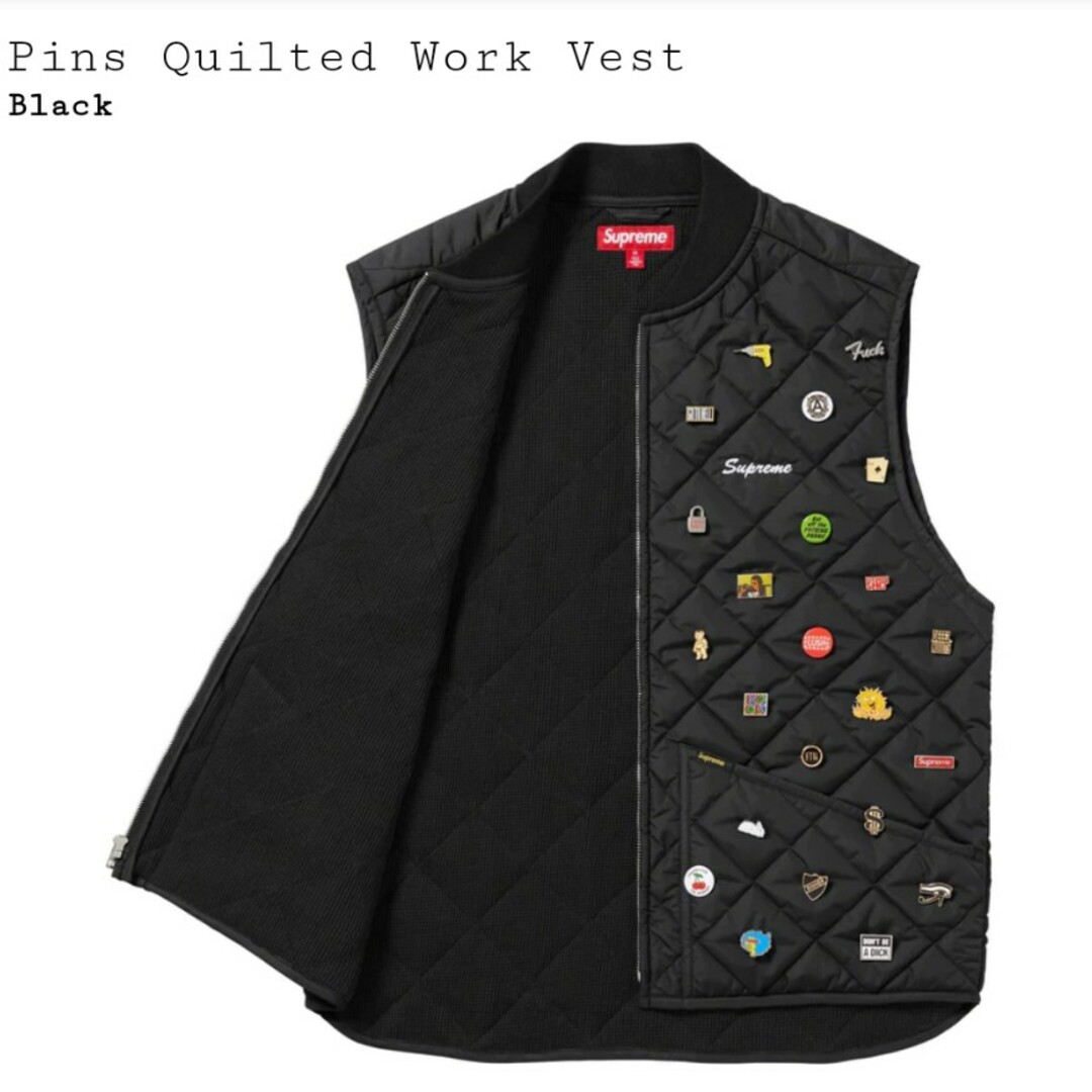 Supreme★Pins Quilted Work Vestピンズベストブラック