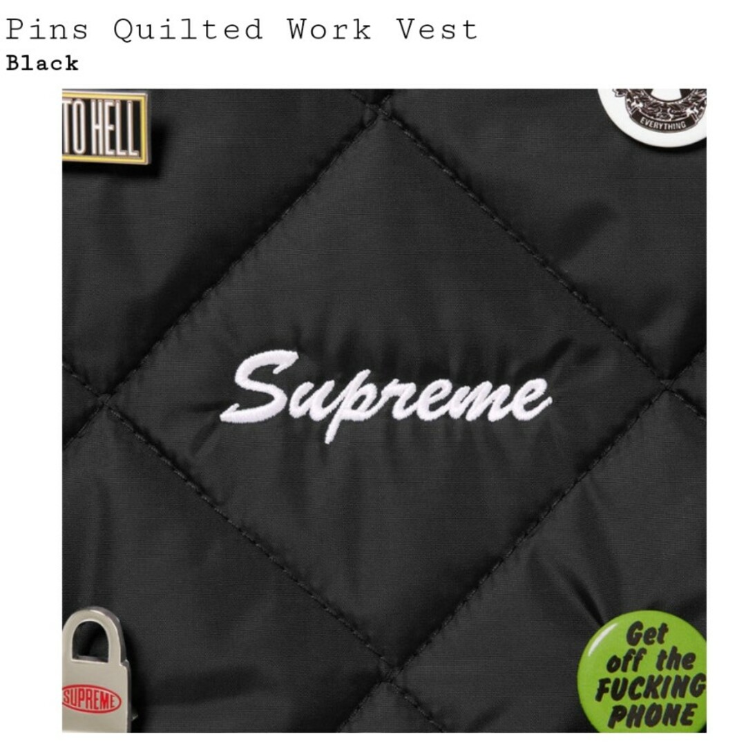 Supreme★Pins Quilted Work Vestピンズベストブラック