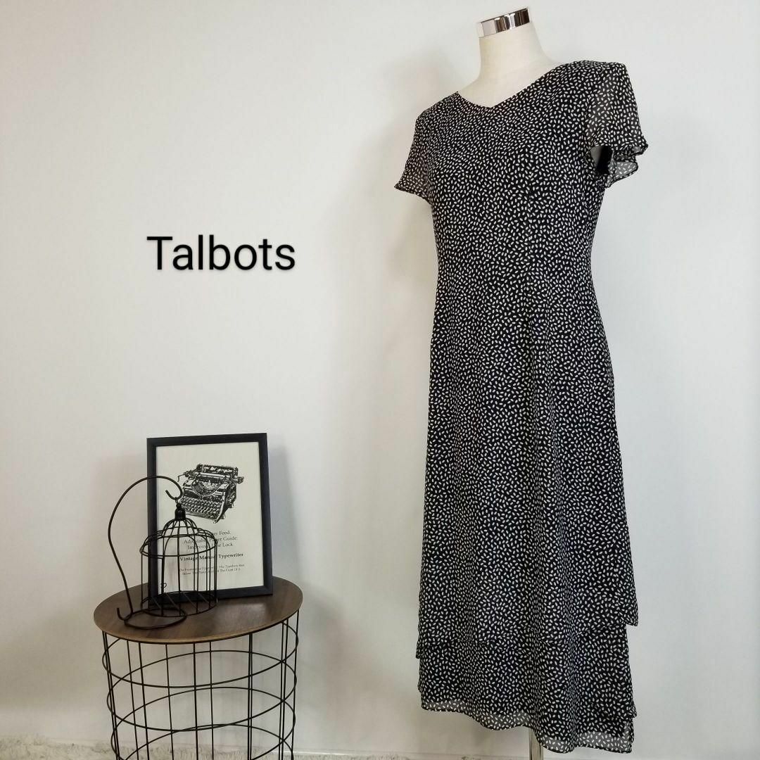 TALBOTS(タルボット)のTalbots総柄ティアードシフォンマキシワンピース海外6黒白アメリカ製 レディースのワンピース(ロングワンピース/マキシワンピース)の商品写真