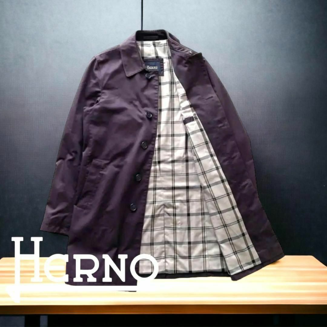 【高品質なお洒落コート】ヘルノ　HERNO コート　紫　チェック　イタリア産