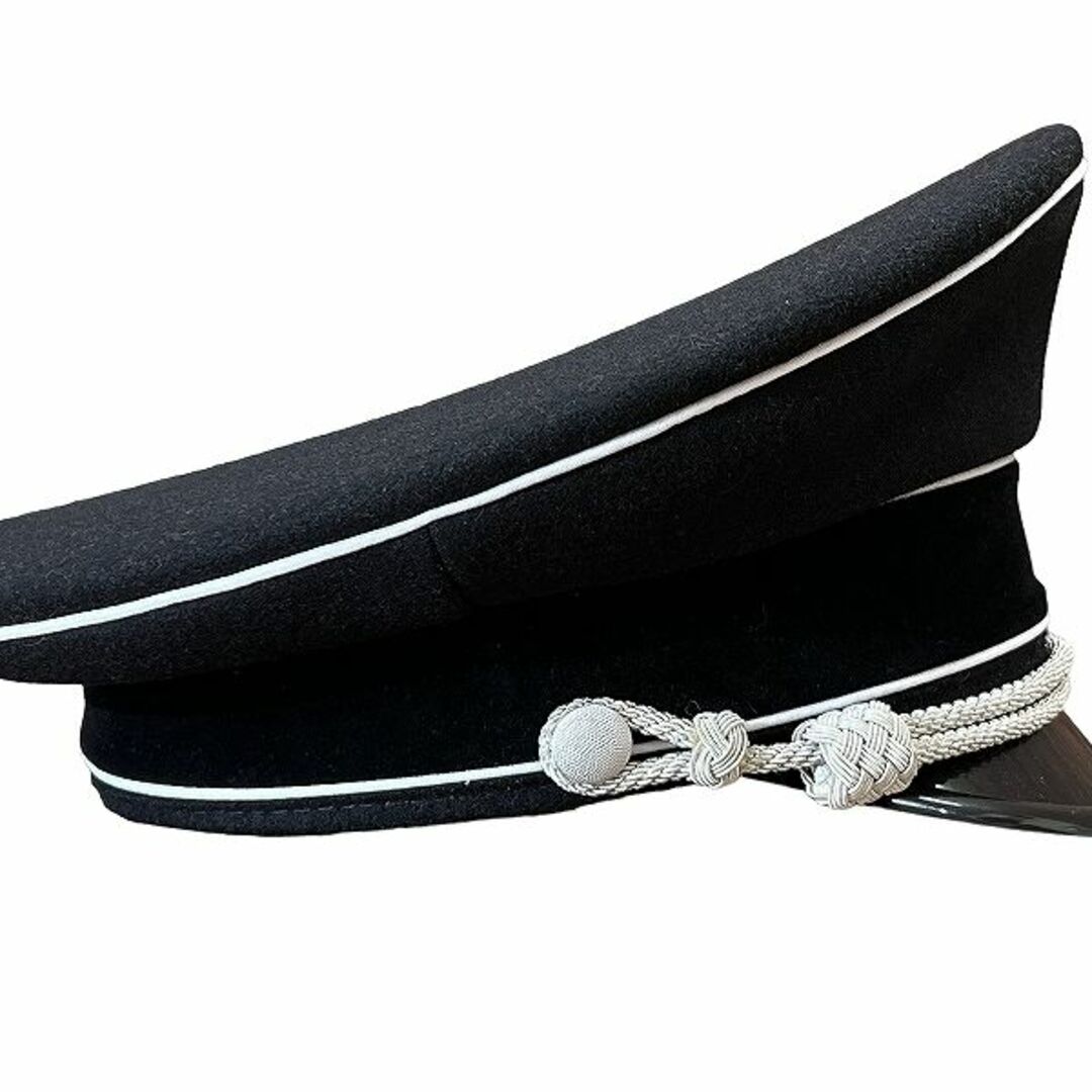 新品未使用 白銀チンコード付 ドイツ軍 複製 親衛隊 制帽 帽子 黒 58cm