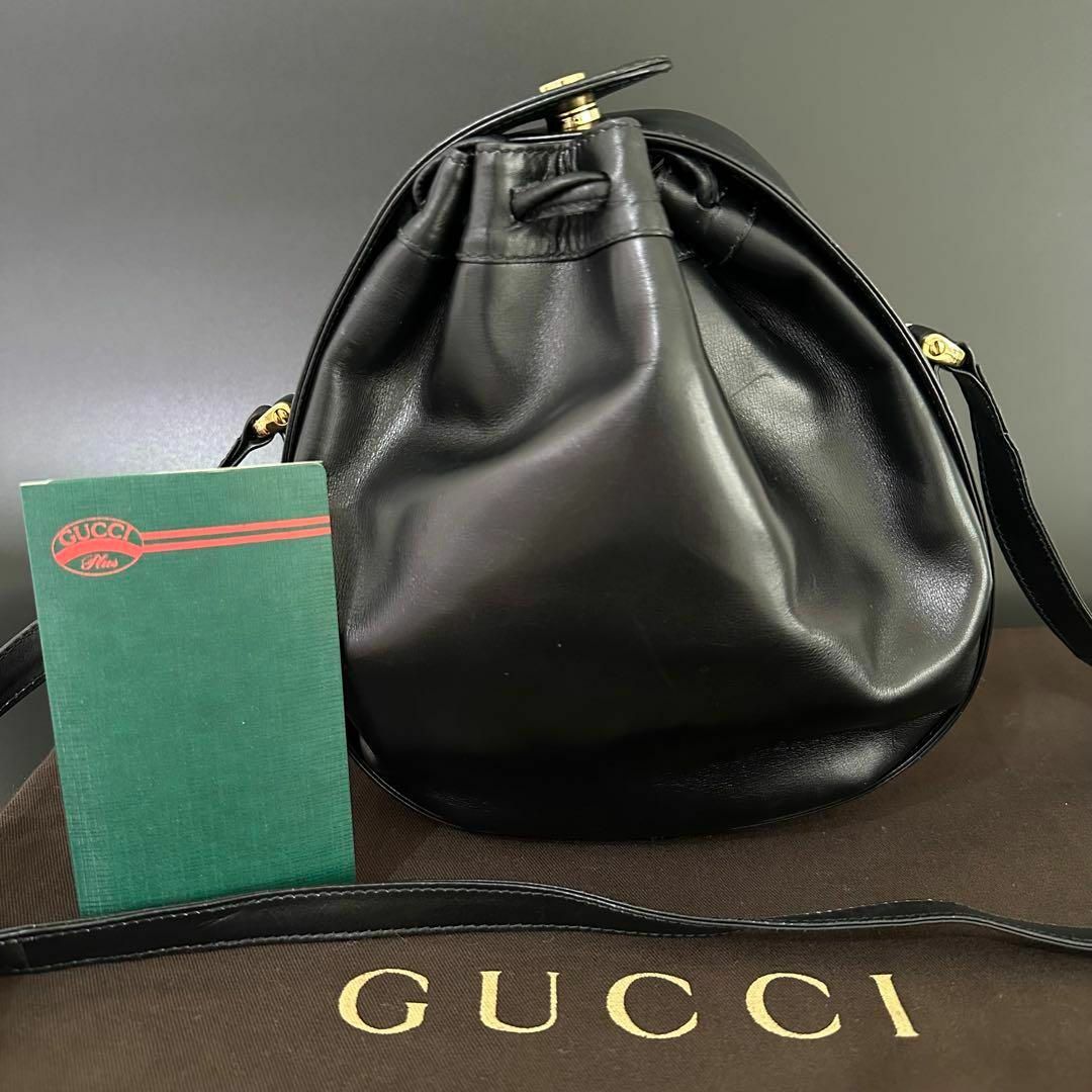 グッチ GUCCI ショルダーバッグ 巾着 GG ブラック レザー-