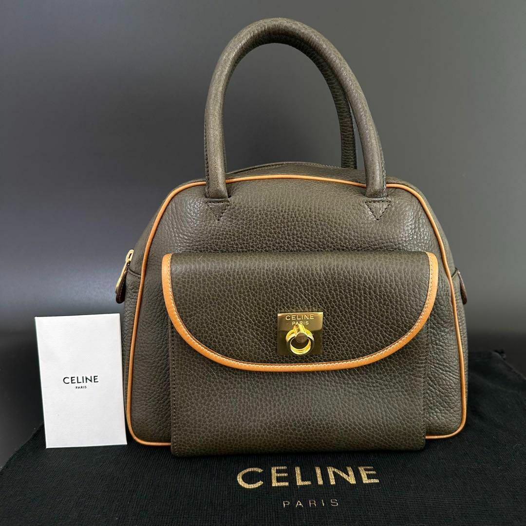 美品 セリーヌ CELINE ハンドバッグ ロゴ金具 トリオンフ グリーン-