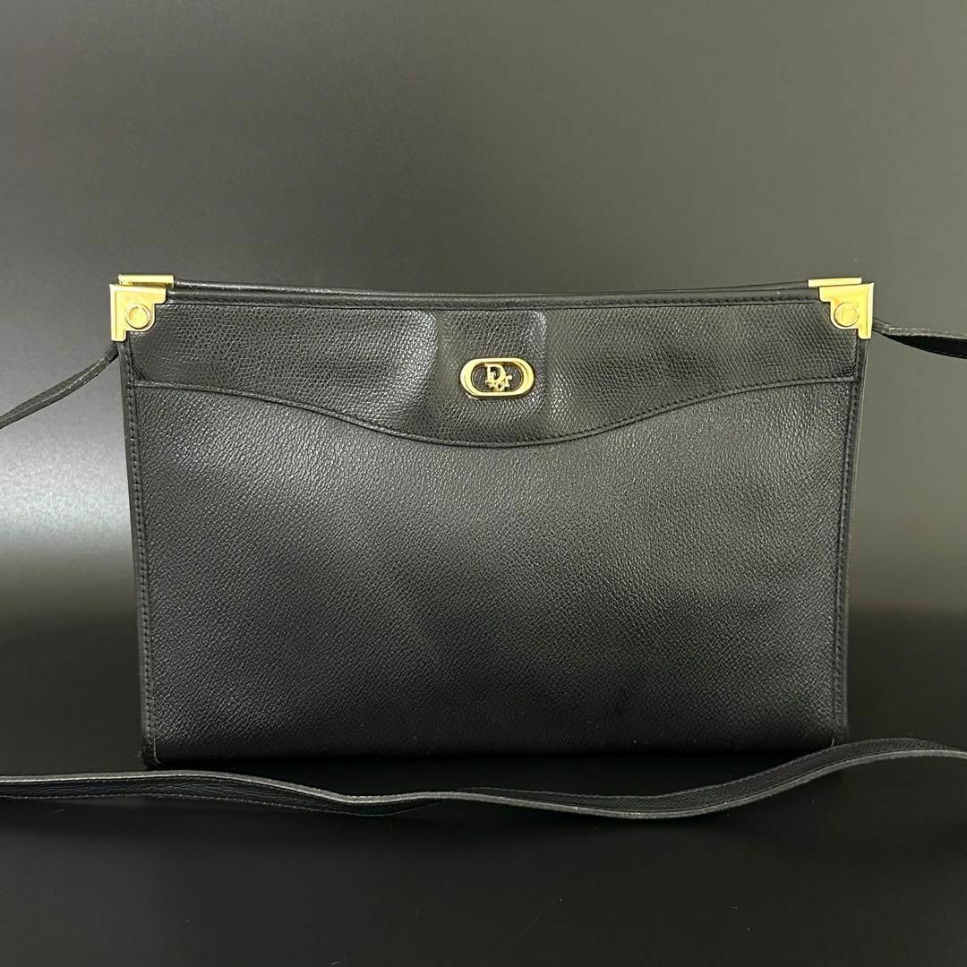 約28cmマチディオール Christian Dior ショルダーバッグ ブラック レザー