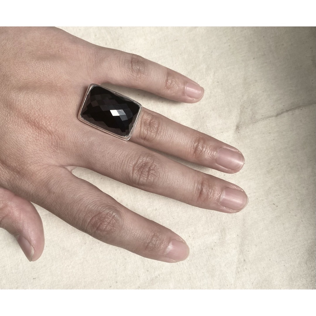 ブラックスピネルダイヤカット印台 シルバー925指輪 ギフトスターリング ペ7Aの通販 by RINGOufo's shop ｜ラクマ