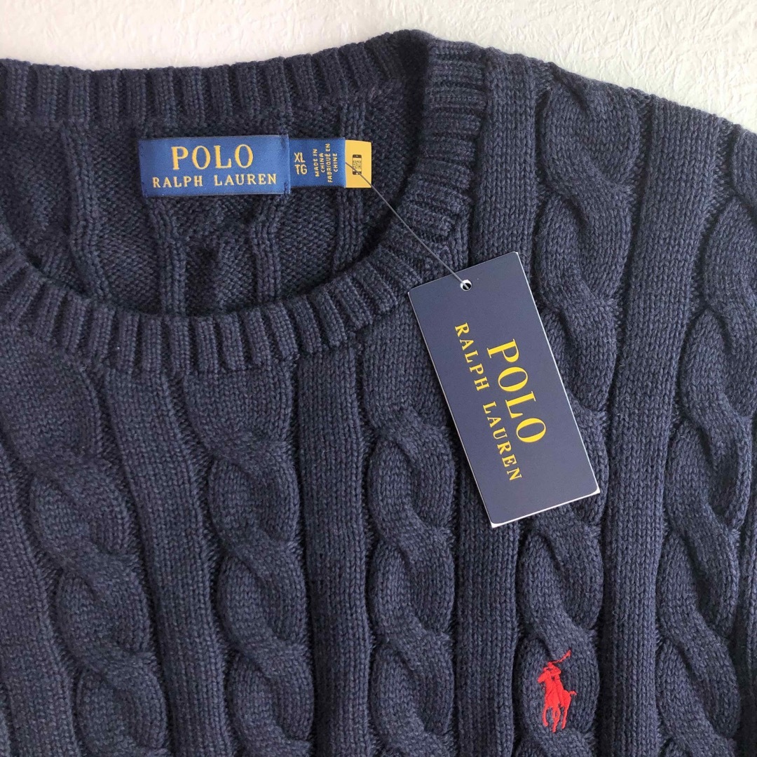 【新品タグ付き】POLO ケーブルニット　ネイビー　ジップパーカー　ネイビー