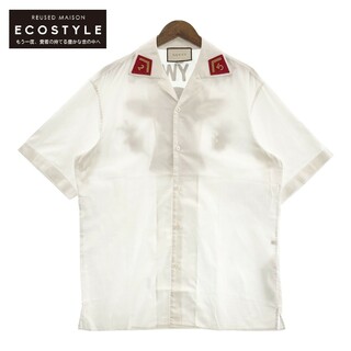グッチ(Gucci)のグッチ 478812 ホワイト HOLLYWOOD刺繍 開襟シャツ 48(シャツ)