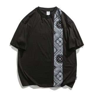 ペイズリー柄切り替えコットンTシャツ　半袖(Tシャツ/カットソー(半袖/袖なし))