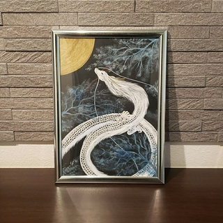 龍と大木と流れ星　アクリル画　六角形キャンパス　開運　絵画　アート　縁起　原画