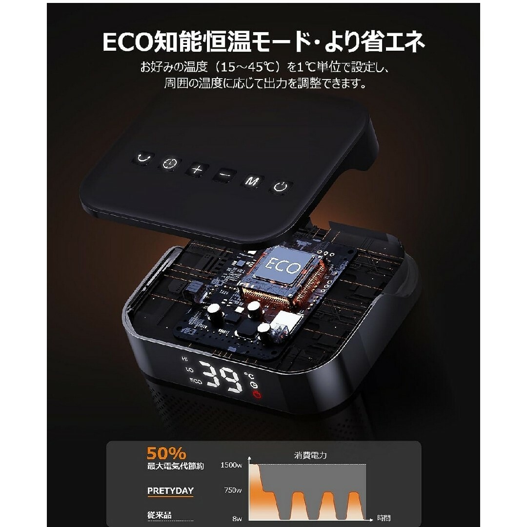 セラミックファンヒーター 電気ヒーター 速暖　コンパクト 暖房器具 温風ヒーター スマホ/家電/カメラの冷暖房/空調(ファンヒーター)の商品写真