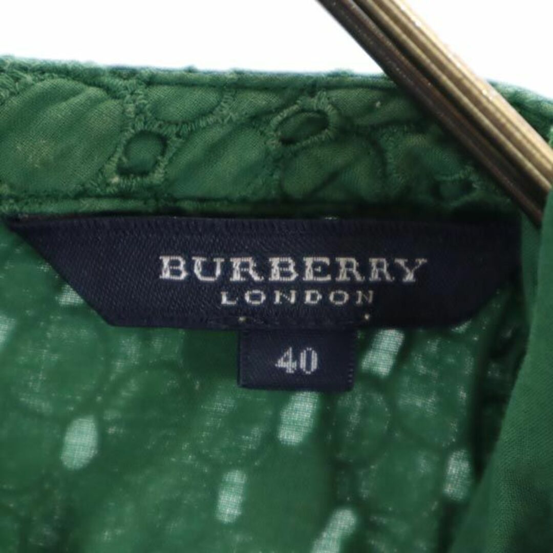 BURBERRY(バーバリー)のバーバリー 三陽商会 カットワーク 半袖 ワンピース 40 グリーン BURBERRY バックジップ レディース 【中古】  【230909】 レディースのワンピース(ミニワンピース)の商品写真