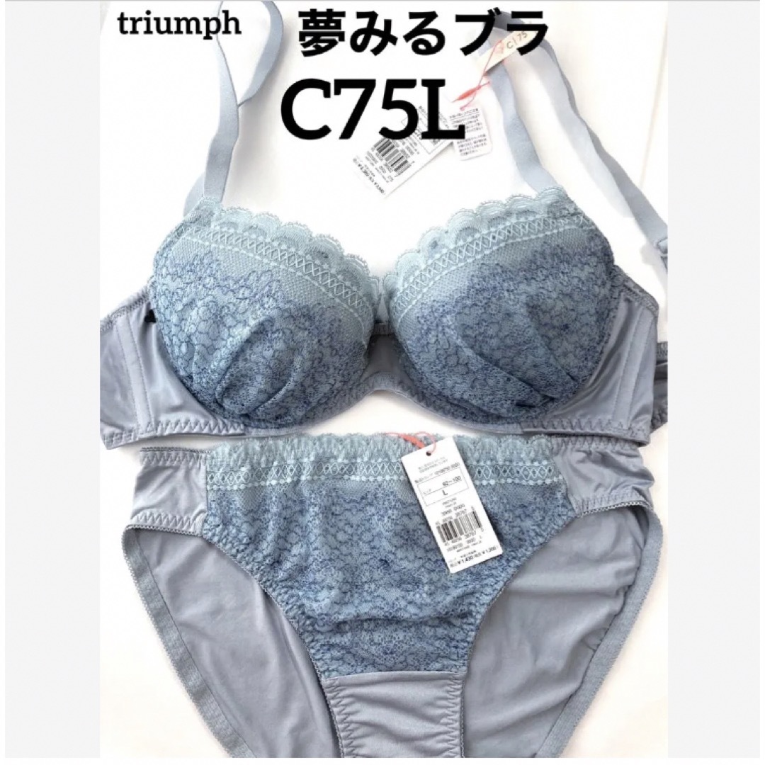 Triumph(トリンプ)の【新品タグ付】triumph夢みるブラ・ブルーグレーC75L（定価¥4,389） レディースの下着/アンダーウェア(ブラ&ショーツセット)の商品写真