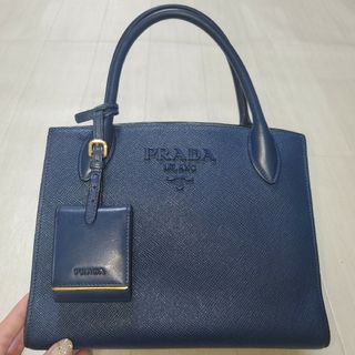 プラダ(PRADA)のPRADA　モノクローム　バッグ　ネイビー　サフィアーノレザー(トートバッグ)