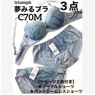 トリンプ(Triumph)の【新品タグ付】triumphブルーグレー3点セットC70M（定価¥8,349）(ブラ&ショーツセット)