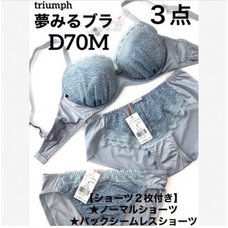 トリンプ(Triumph)の【新品タグ付】triumphブルーグレー3点セットD70M（定価¥8,349）(ブラ&ショーツセット)