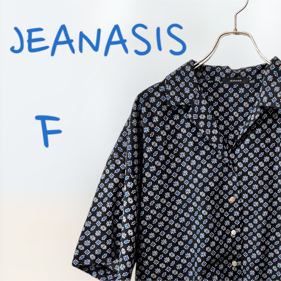 JEANASIS(ジーナシス)のJEANASIS ジーナシス　半袖トップス　オープンカラーシャツ　総柄　Fサイズ レディースのトップス(シャツ/ブラウス(半袖/袖なし))の商品写真