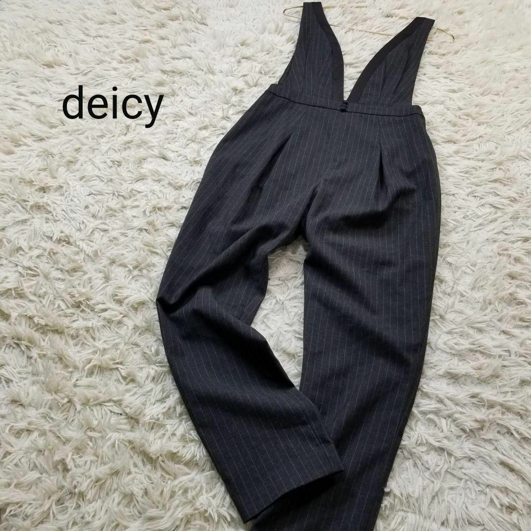 deicy(デイシー)のdeicyピンストライプ柄タック入りサロペットパンツ0チャコールグレー黒 レディースのパンツ(サロペット/オーバーオール)の商品写真