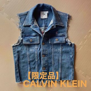 Calvin Klein 羊革ベスト 柔らか【4】後ろボタン 黄緑 個性的