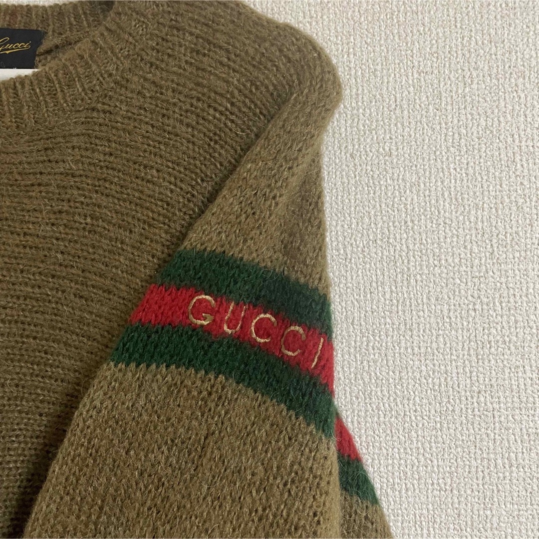 Gucci(グッチ)のOLD GUCCI ロゴ刺繍 ニット ブラウン ウェブ レア シェリーライン レディースのトップス(ニット/セーター)の商品写真