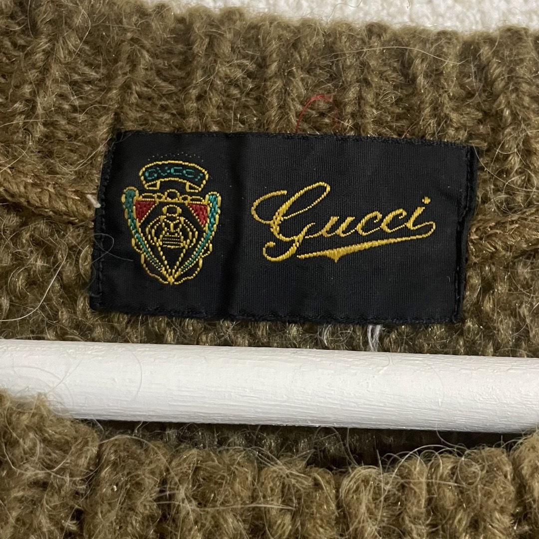 Gucci(グッチ)のOLD GUCCI ロゴ刺繍 ニット ブラウン ウェブ レア シェリーライン レディースのトップス(ニット/セーター)の商品写真