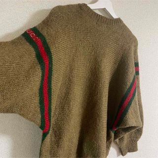 Gucci - OLD GUCCI ロゴ刺繍 ニット ブラウン ウェブ レア シェリー