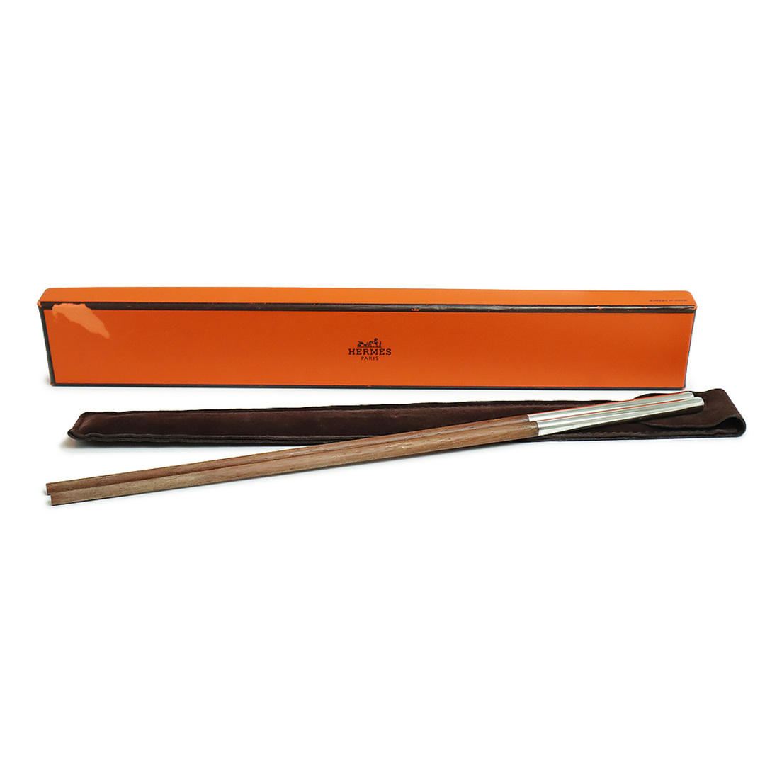 エルメス セリエ チョップスティック 箸 ウッド メタル ブラウン シルバー 茶 HERMES(未使用 展示品)