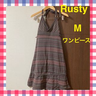 ラスティ(RUSTY)の【美品】Rustyミニワンピース　Mサイズ　ラスティ　ブラウン　サーフ系(ミニワンピース)