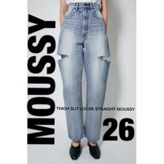 マウジー(moussy)の【美品】 THIGH SLIT LOOSE STRAIGHT MOUSSY(デニム/ジーンズ)